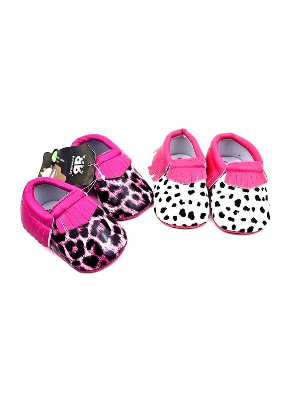 Romilus Baby Shoes Size 1 Girls Fringe Moccasins Lot of 2 Animal Print Slip on